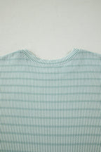 Striped Raised Rib Loose Tee Drawstring Elastic Waist 2pcs Short Set
