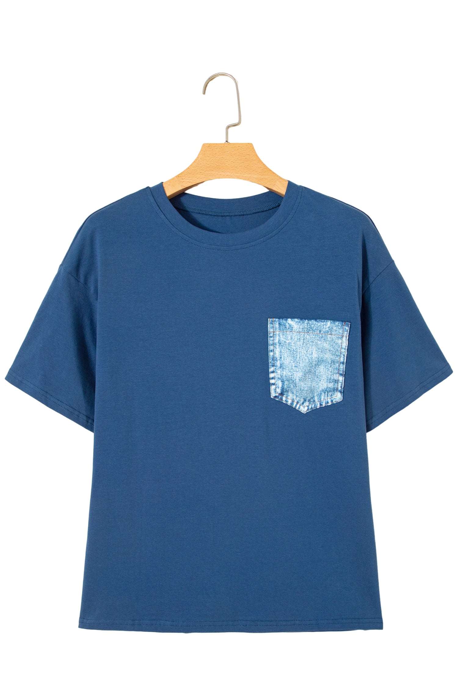 Color Block Chest Pocket Patched Casual Short Sleeve Top