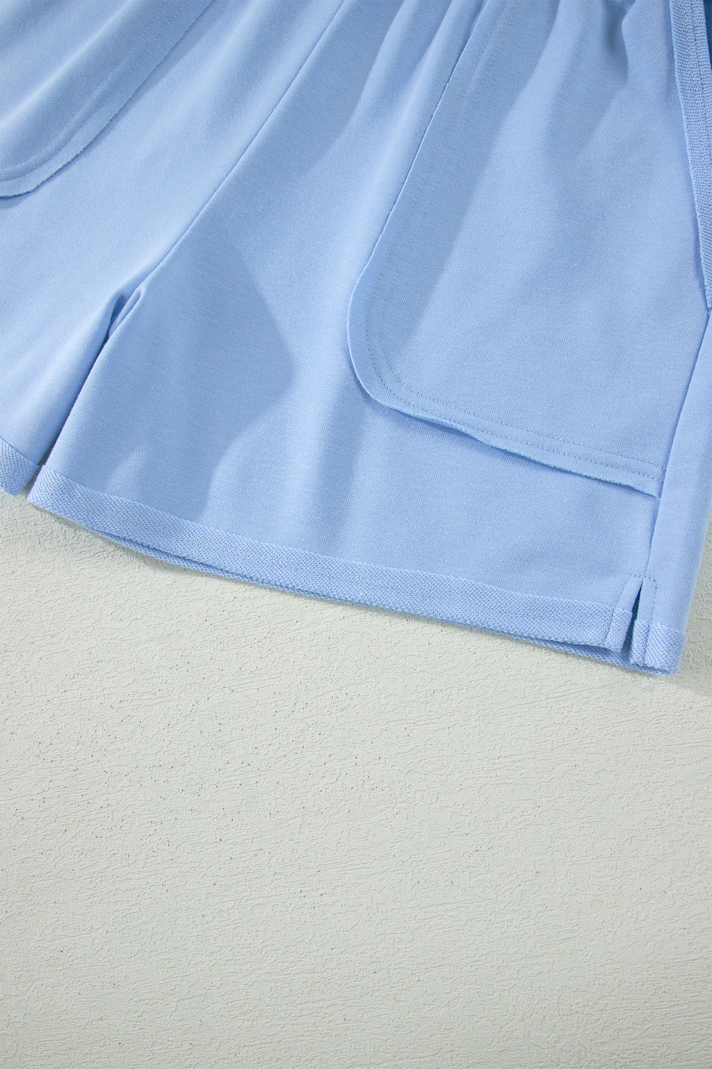 Banana Cream Loose Polo Tee Elastic Waist 2pcs Short Set