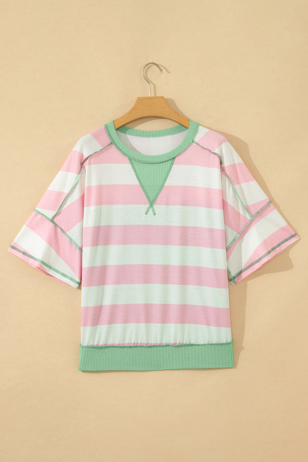 Striped Exposed Seam Ribbed Patchwork Oversized Tee