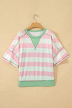 Striped Exposed Seam Ribbed Patchwork Oversized Tee