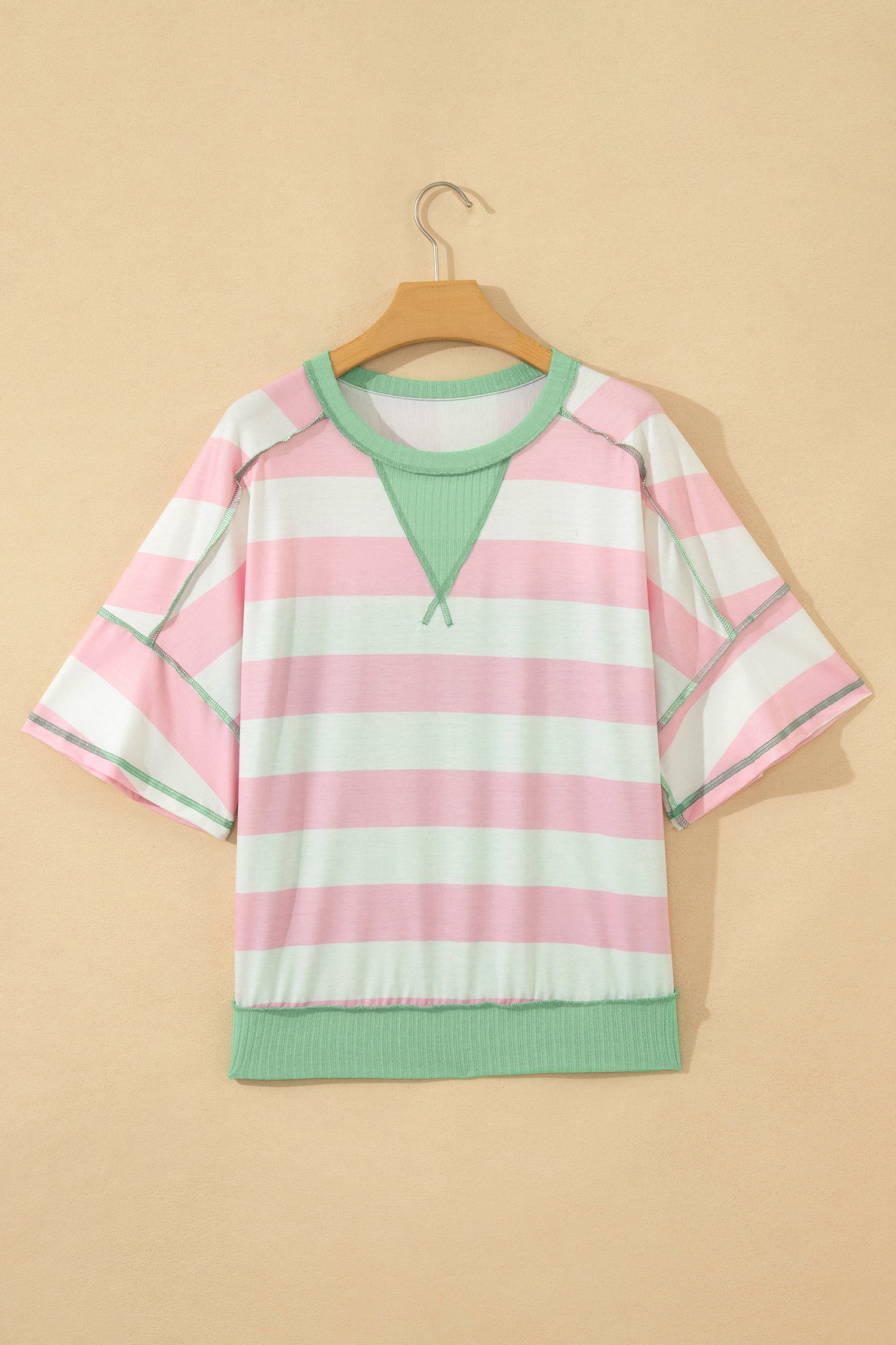 Striped Exposed Seam Ribbed Patchwork Oversized Tee