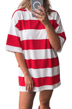 Racing Red Striped Color Block Oversize Tunic Tee