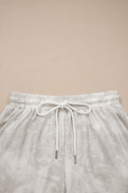 Beige Vintage Tie Dye Bracelet Sleeve Drawstring Elastic Waist 2pcs Short Set