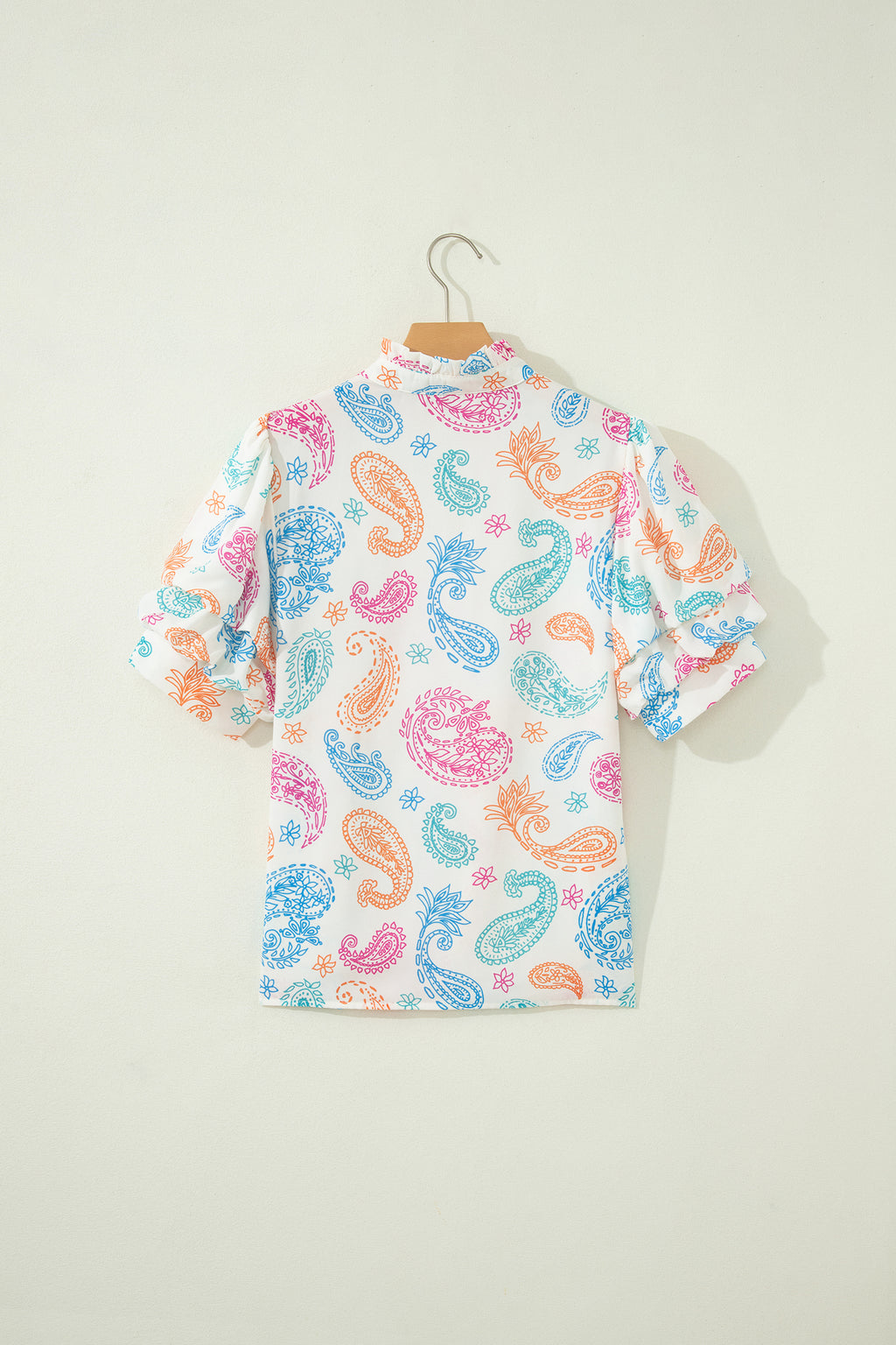 Multicolour Vibrant Paisley Printed Button Keyhole Puff Sleeve Blouse