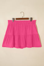 Plus Size Frilled Elastic Waist Lace Trim Boho Ruffled Shorts