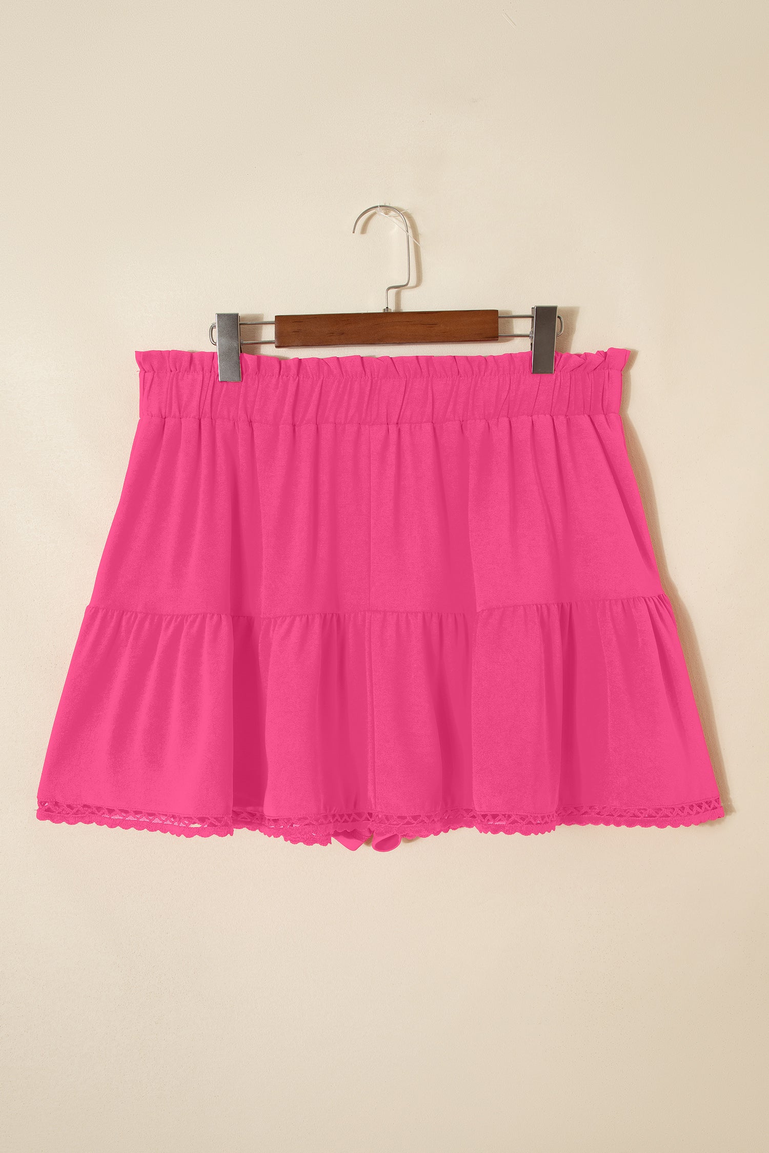 Plus Size Frilled Elastic Waist Lace Trim Boho Ruffled Shorts