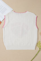 White Lets Play Rugby Pattern Textured Knit Casual Shift Sweater Vest