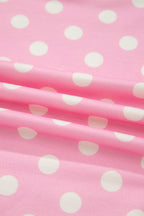 Polka Dot Print Color Block Trim Mock Neck Short Set