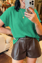 Waffle Textured Knit Dolman Short Sleeve Loose Top