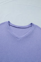 V Neck Short Sleeve Plus Size Waffle Knit Top