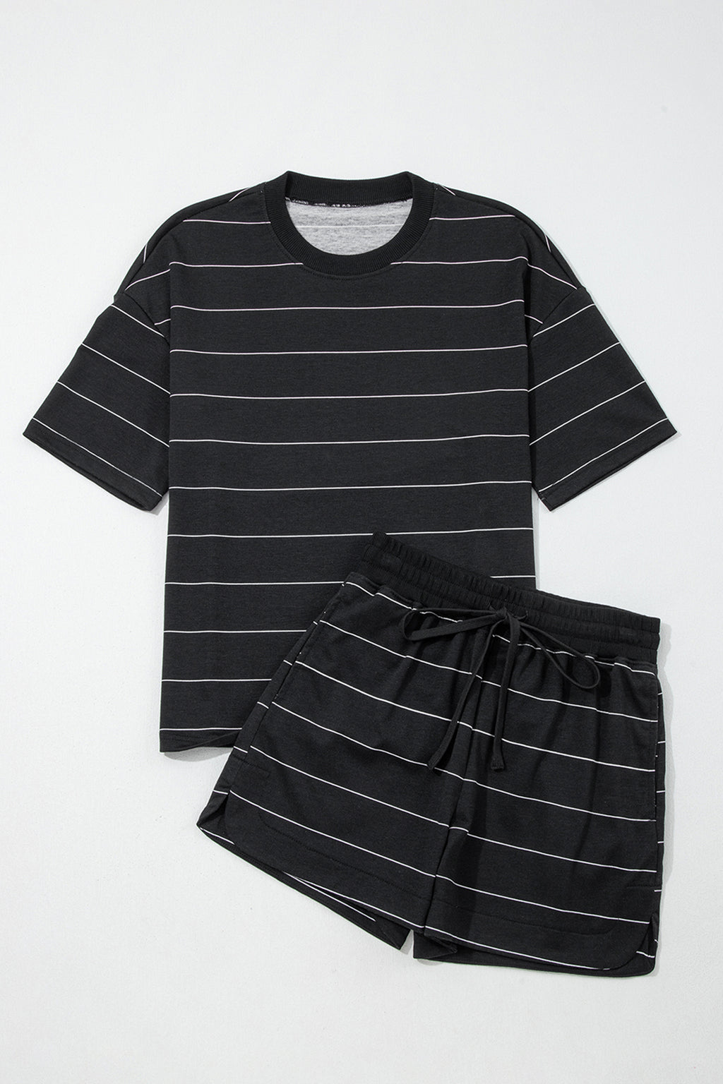 Striped Half Sleeve Tee Drawstring Shorts 2pcs Set