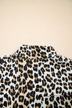 Multicolour Half Buttons Short Sleeve Loose Leopard Mini Dress with Pockets