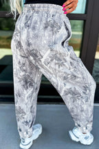 Grey Camo Print Cozy Drawstring Elastic Waist Jogger Pants