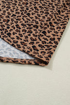 Brown Plus Size Leopard Loose Top Pleated Pants Set