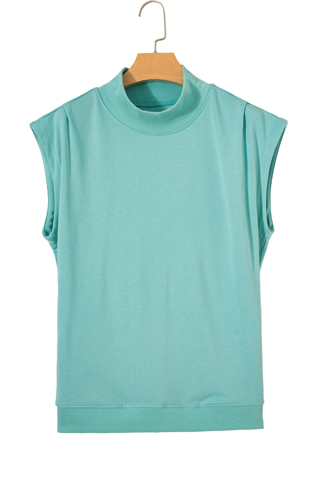 Solid Color High Neck Cap Sleeve Loose Top