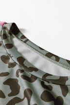 Leopard Print Varsity Striped Trim Long Sleeve Top