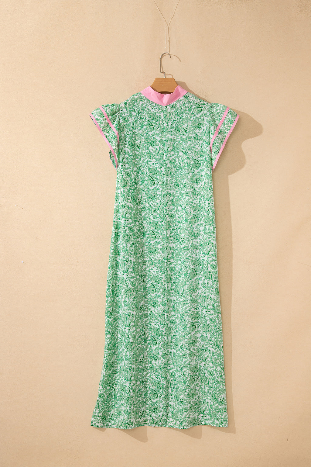Floral Print Color Block Patchwork V Neck Short Sleeve Midi Dress