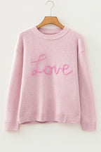 Pink Corded Love Script Graphic Baggy Sweater