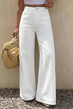 White Solid Color Loose Casual Jeans