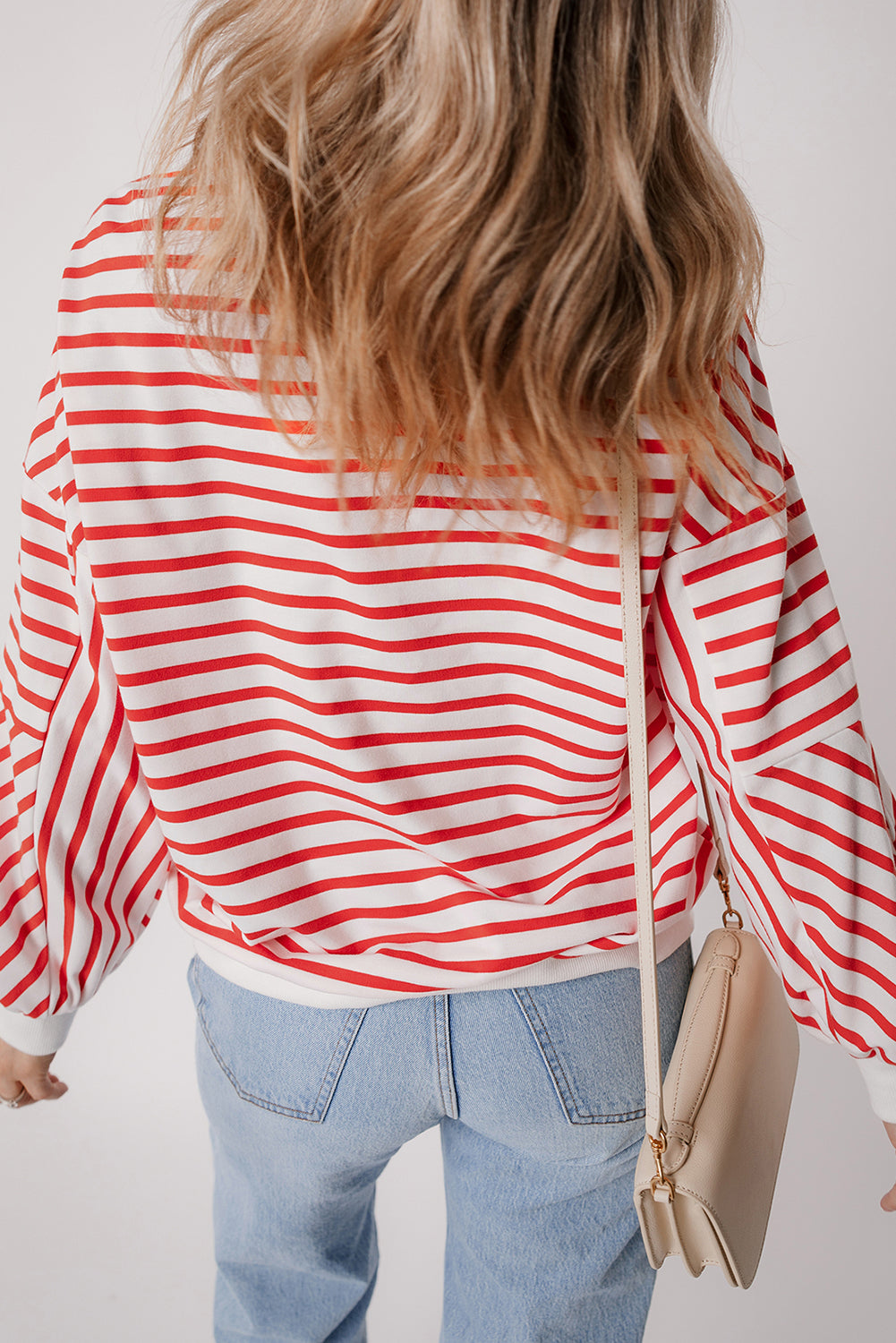 Striped Drop Shoulder Crew Neck Loose Sweatshirt
