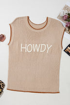 Parchment Contrast Trim Short Sleeve Knit HOWDY Western Sweater
