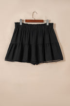 Plus Size Frilled Elastic Waist Lace Trim Boho Ruffled Shorts