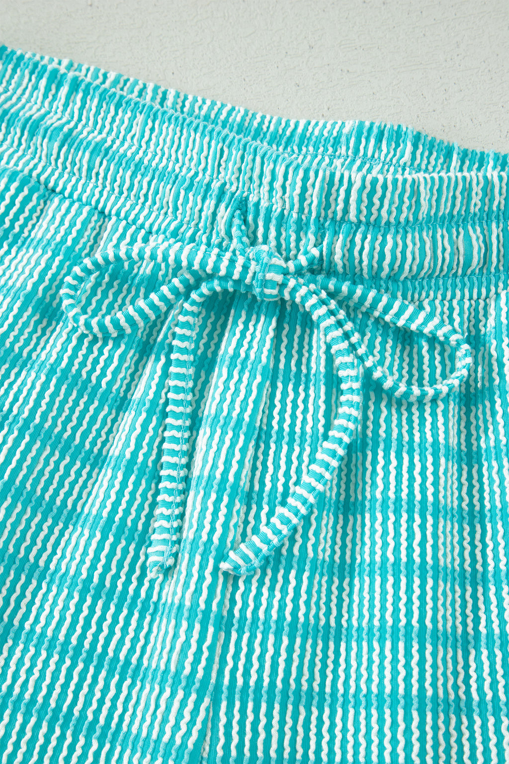 Striped Raised Rib Loose Tee Drawstring Elastic Waist 2pcs Short Set