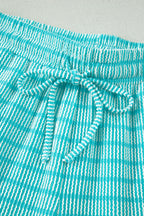 Striped Raised Rib Loose Tee Drawstring Elastic Waist 2pcs Short Set