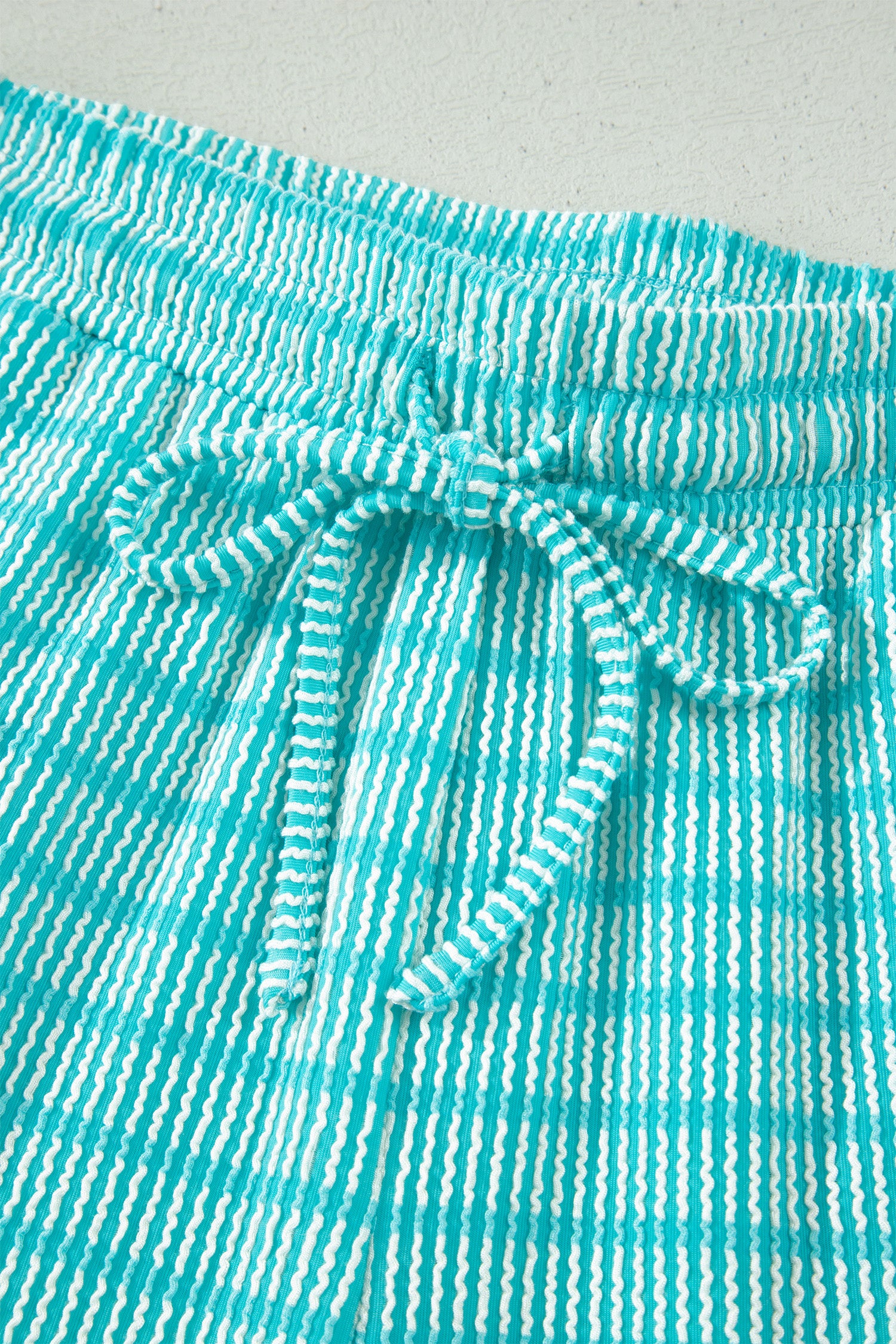 Striped Raised Rib Loose Tee Drawstring Elastic Waist 2pcs Short Set