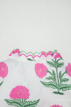 Pink Wild Flower Print Contrast Trim Scallop Detail Short Sleeve Blouse