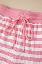 Striped Puff Short Sleeve T Shirt Matching Shorts Set