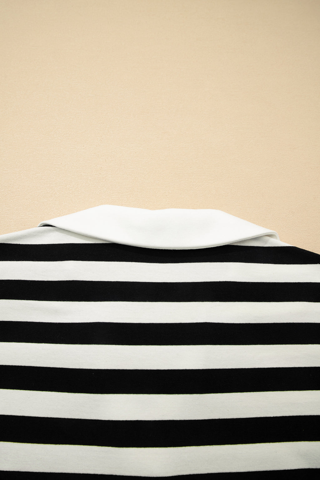 Striped Collar V Neck Ruffled Short Sleeve Blouse