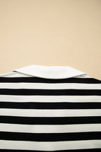 Striped Collar V Neck Ruffled Short Sleeve Blouse