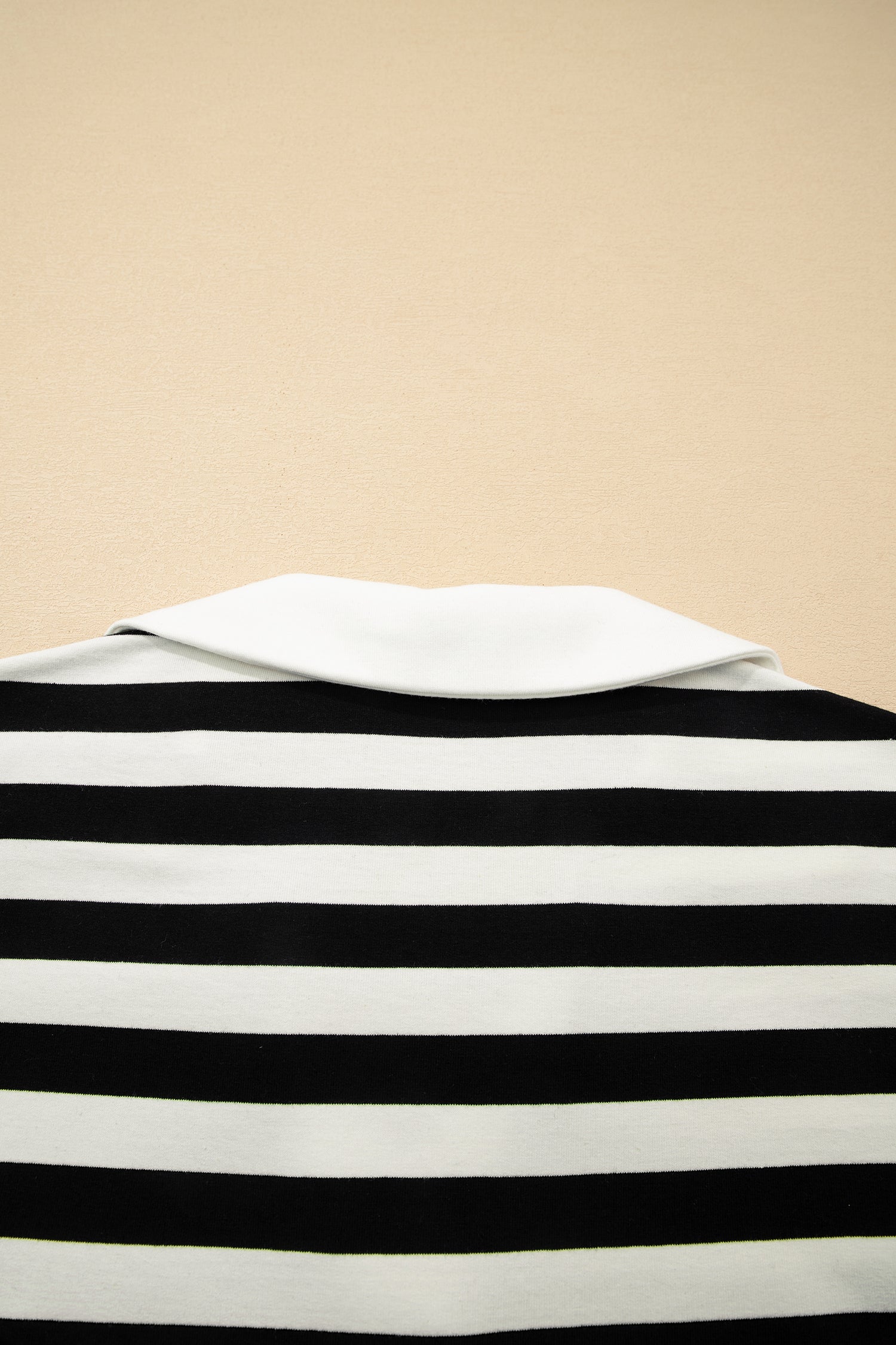 Striped Collar V Neck Ruffled Short Sleeve Blouse