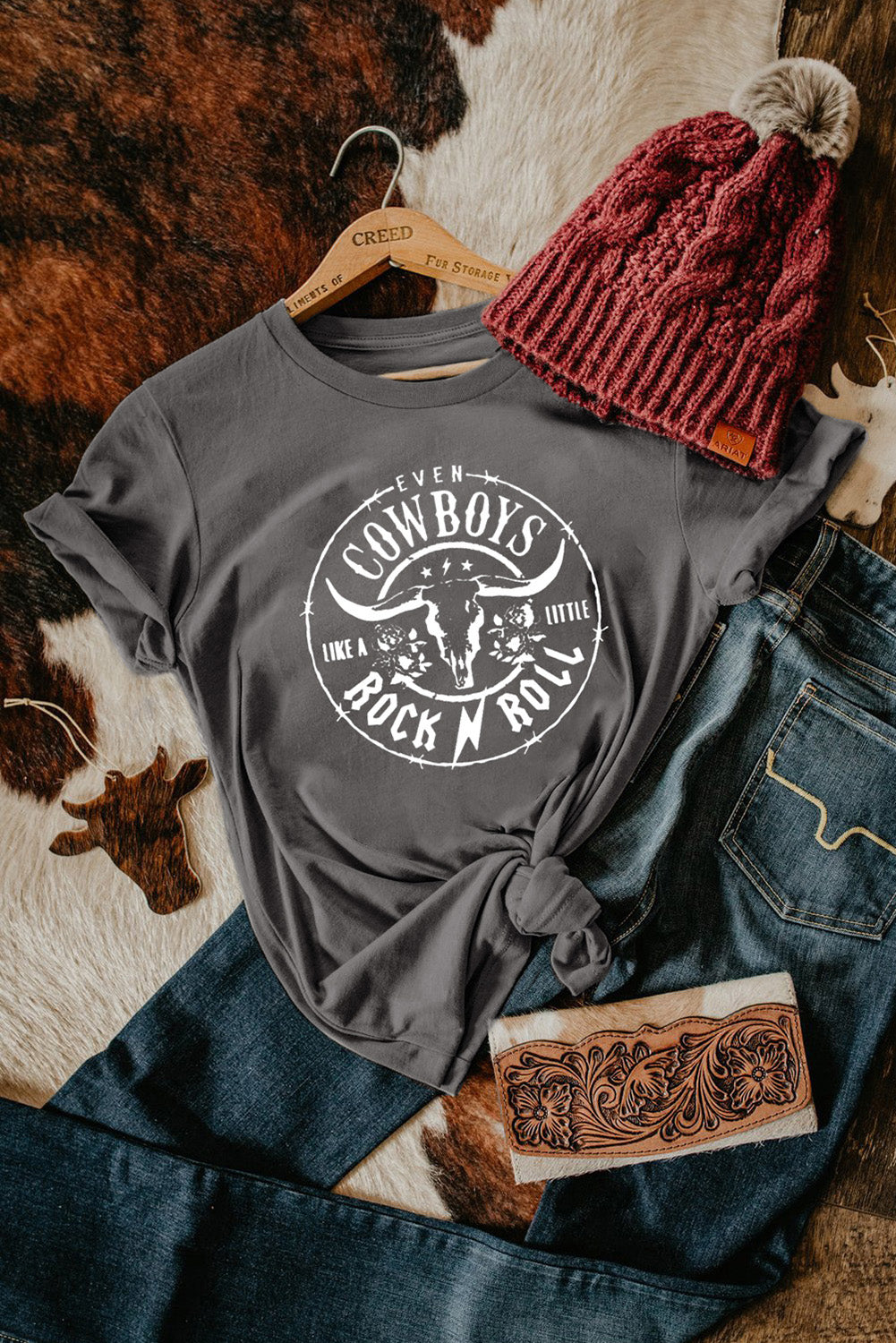Grey Western Letter Steer Head Graphic Tee