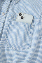 Sky Blue Stripe Collared Button Front Sleeveless Denim Mini Dress