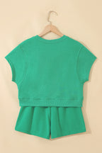 Solid Color Loose Tee Drawstring Shorts 2pcs Outfit