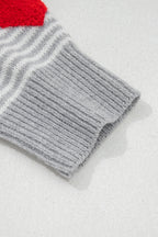 Stripe Contrast Heart Pattern Valentine Knit Sweater