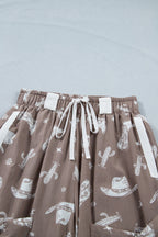 Khaki Western Cactus Cowgirl Hat Boot Printed Vintage Drawstring Jogger Pants