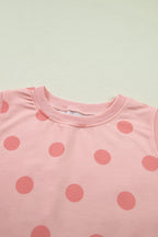 Ribbed Trim Polka Dot Print Tank Split Mini Skort 2pcs Set