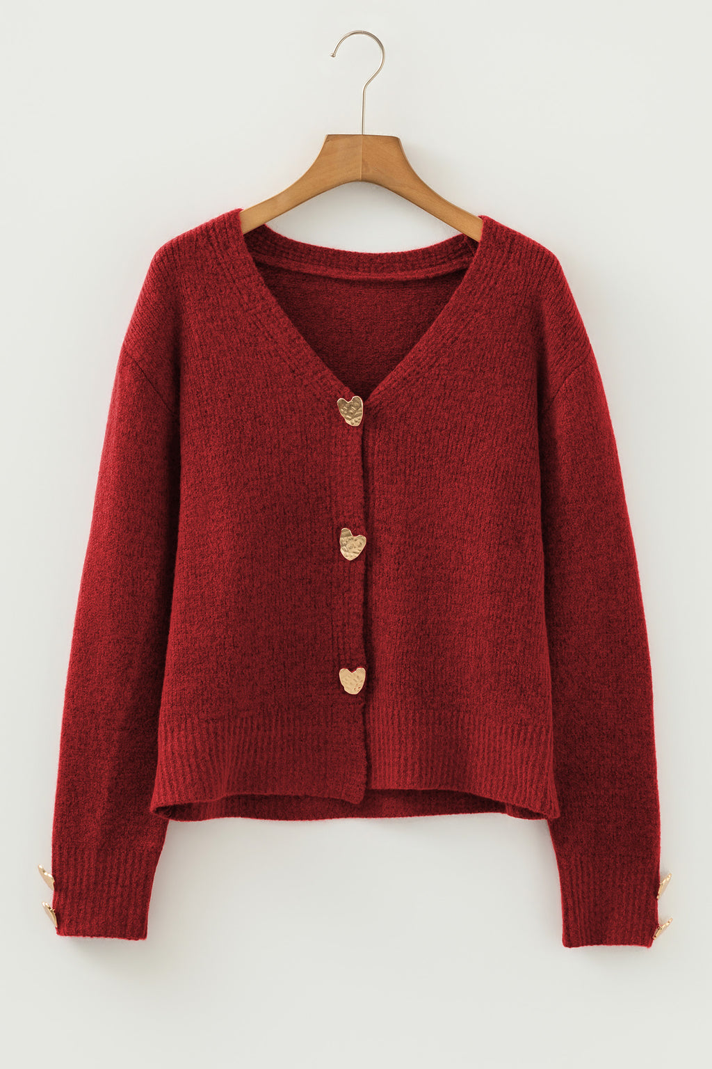 Heart Metal Button V Neck Cardigan Sweater