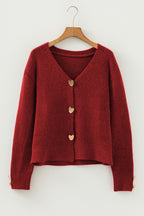 Heart Metal Button V Neck Cardigan Sweater