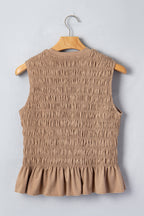 Shirred Slim Fit Ruffle Hem Tank Top