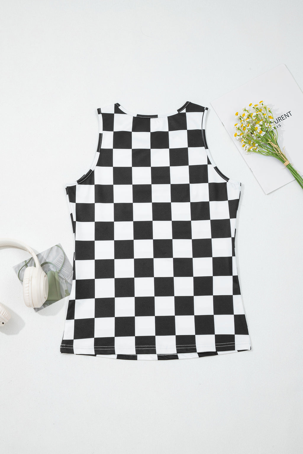 Checkerboard Printed Slim Tank Top