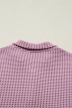 Light Pink Solid Color Textured Snap Button Collared Baggy Top
