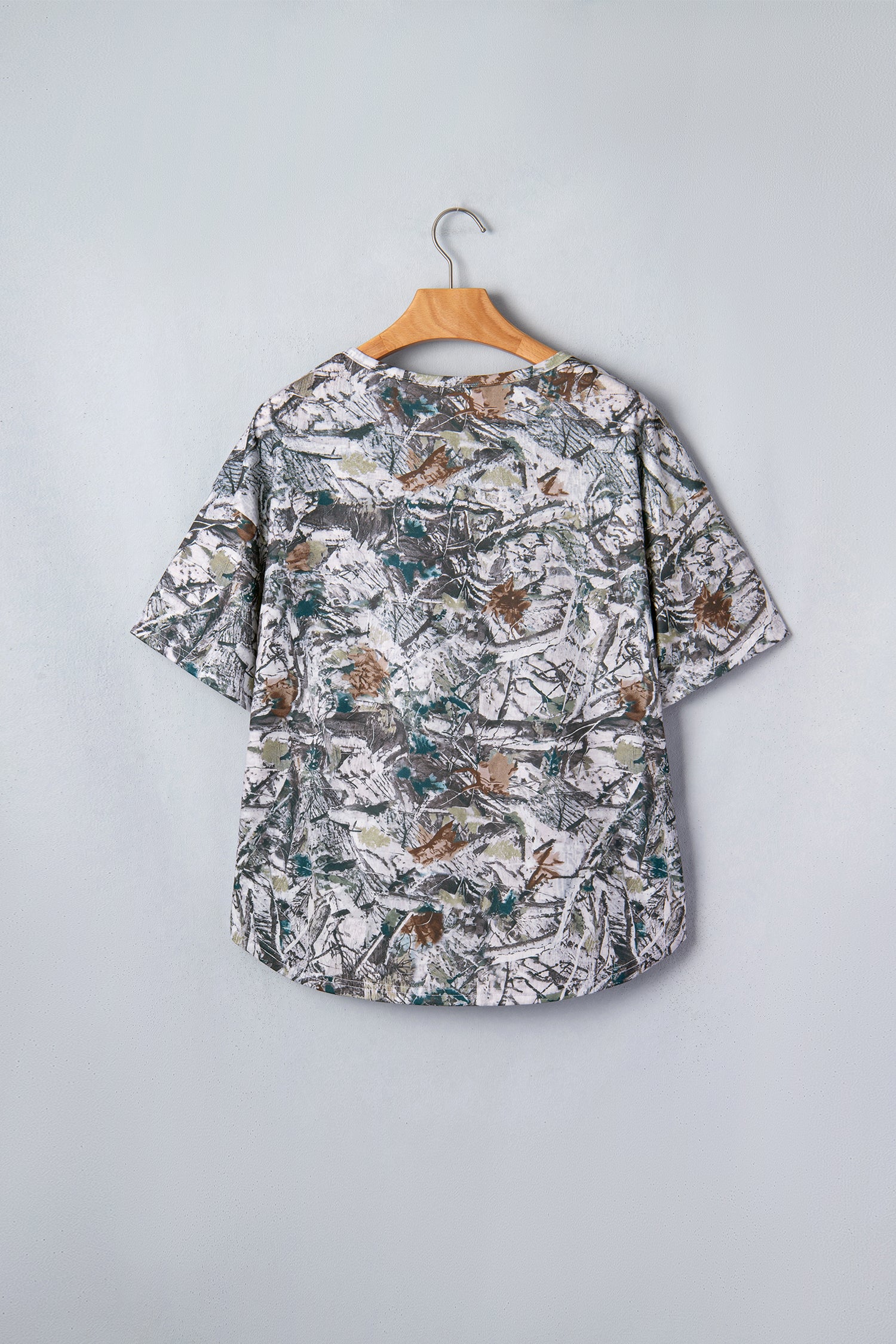 Grey Abstract Woodland Print Tunic Henley T Shirt
