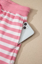 Striped Puff Short Sleeve T Shirt Matching Shorts Set