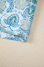 Sky Blue Boho Paisley Print Contrasted Patchwork Detail Bracelet Sleeve Loose Mini Dress
