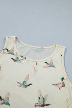 Beige Mallard Print Western Style Tank Top
